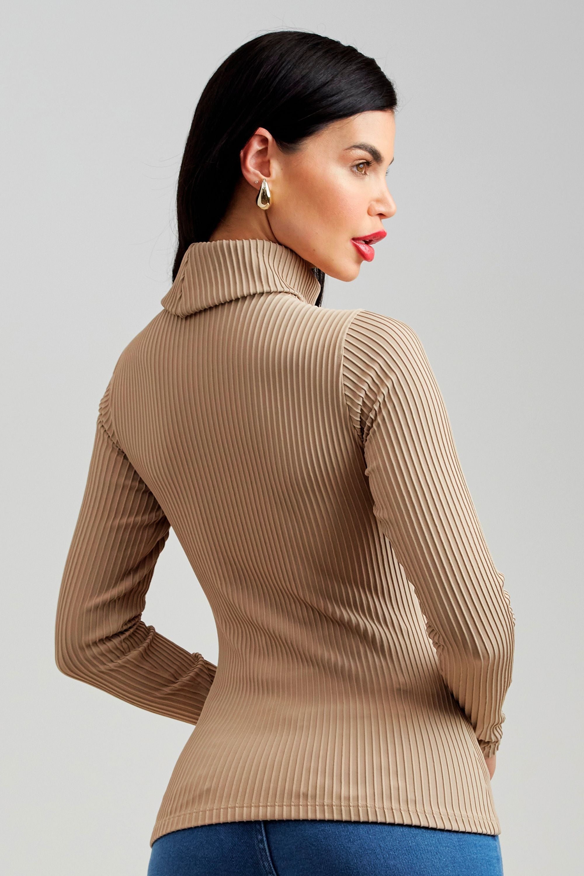 Blusa Canelada Premium Manga Longa Gola Alta Nude